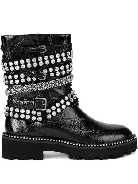  Kurt Geiger London Crystal-embellished Multi-strap Biker Boots - Black 