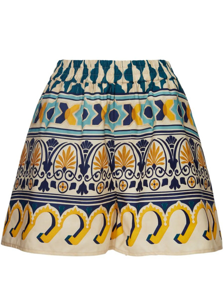  La Doublej Abstract-pattern Cotton Shorts - Blue 