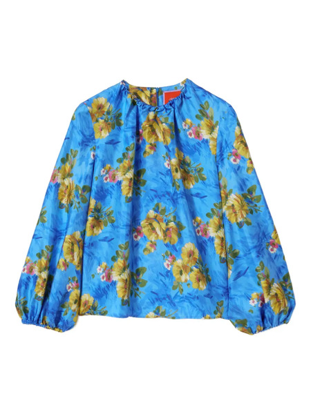 La Doublej Balloon-sleeve Floral Top - Blue 