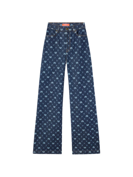  La Doublej Check Print Jeans - Blue 