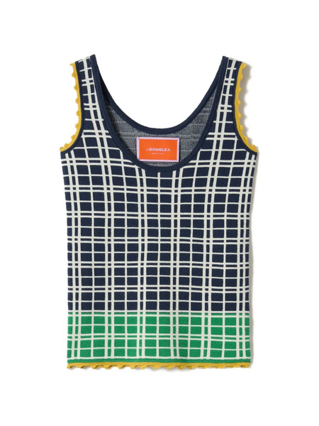  La Doublej Check Ribbed Top - Blue 