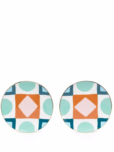  La Doublej Diamond Dots Porcelain Plate Set - Blue 