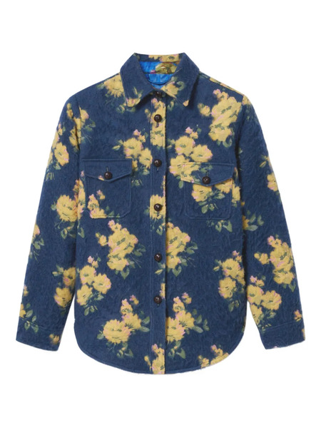  La Doublej Floral-jacquard Button-up Shirt Jacket - Blue 