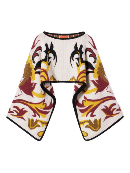  La Doublej Floral-patterned Wide-sleeve Stole - White 
