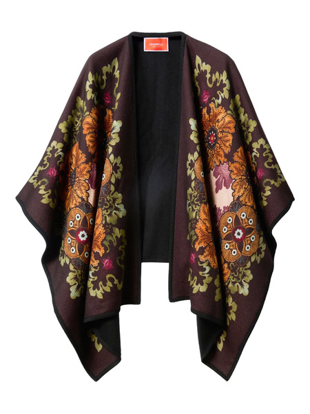  La Doublej Floral-patterned Wool Cape - Red 