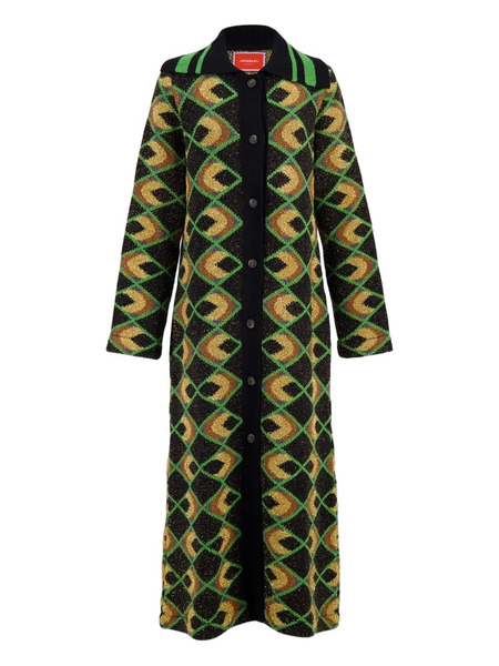  La Doublej Geometric-pattern Coat - Black 