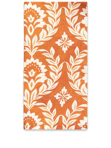  La Doublej Leaf-print Linen Napkins (set Of Two) - Orange 