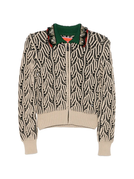  La Doublej Patterned Embellished Collar Cardigan - Neutrals 