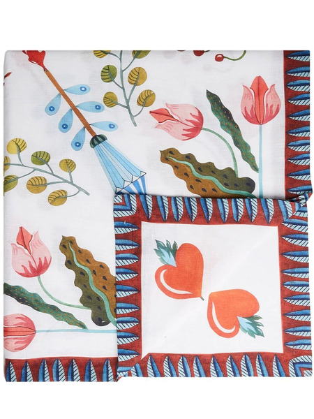  La Doublej Turning Tulips Linen Tablecloth - White 