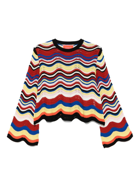  La Doublej Wave-pattern Bell-sleeve Sweater - Red 