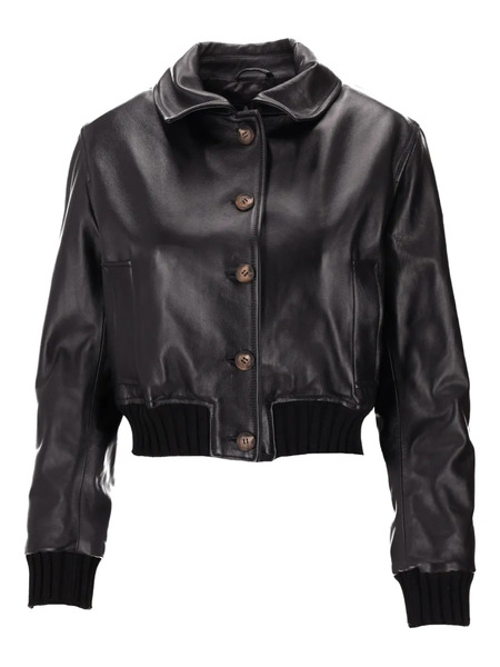  La-rose Buttoned Leather Jacket - Black 