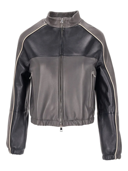  La Rose Two-tone Leather Bomber Jacket - Grey 