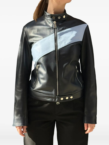  La-rose Zip-up Leather Bomber Jacket - Black 