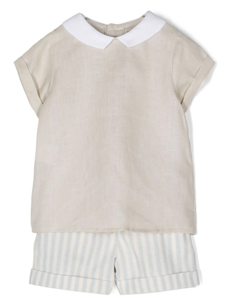  La Stupenderia Contrast-collar Shorts Set - Neutrals 