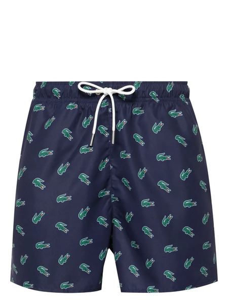  Lacoste Crocodile-print Drawstring Swim Shorts - Blue 