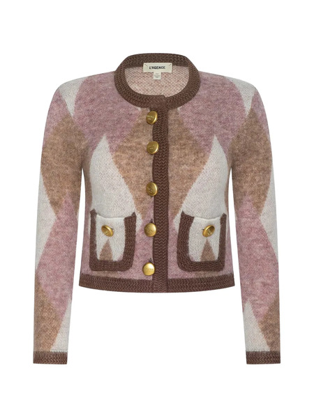  L'agence Siobahn Fuzzy Argyle Cardi - Neutrals 