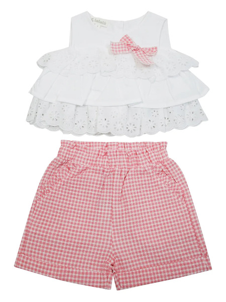  Lalalu Ruffled Gingham Shorts Set - White 