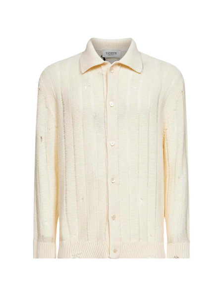  Laneus Distressed Collared Cardigan - Neutrals 