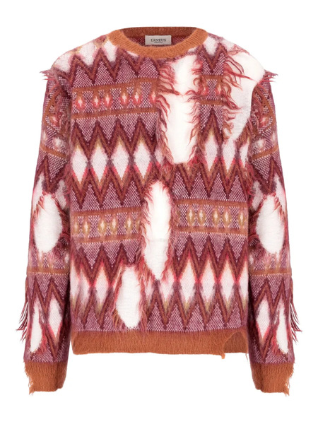  Laneus Frayed Geometric-pattern Sweater - Red 