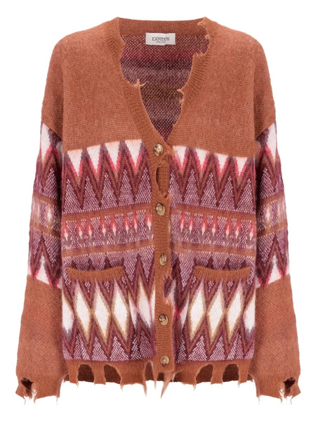  Laneus Frayed Pattern Cardigan - Brown 