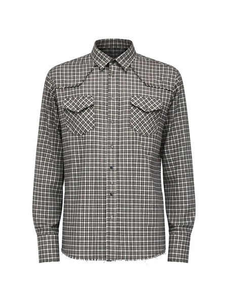  Laneus Frayed Plaid Shirt - Grey 