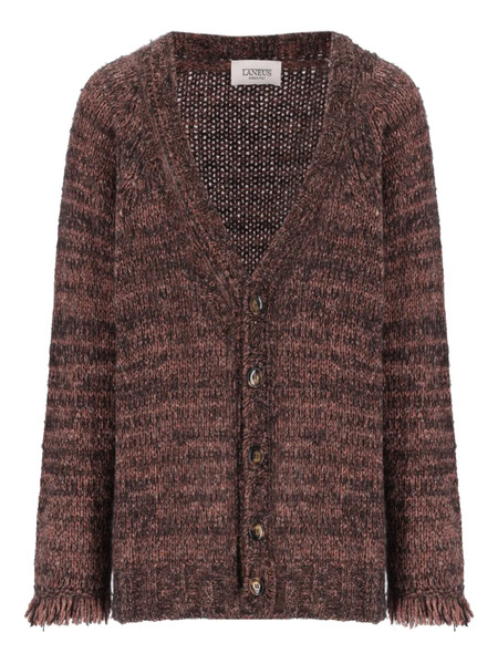  Laneus Fringed Button Cardigan - Brown 