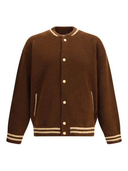  Laneus Knitted Baseball-stripe Bomber Jacket - Brown 