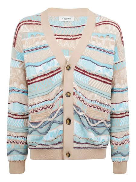  Laneus Patterned-jacquard Cardigan - Blue 