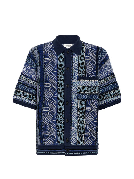  Laneus Patterned Knitted Shirt - Blue 