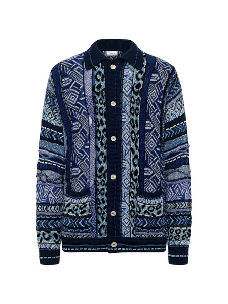  Laneus Patterned Polo Cardigan - Blue 
