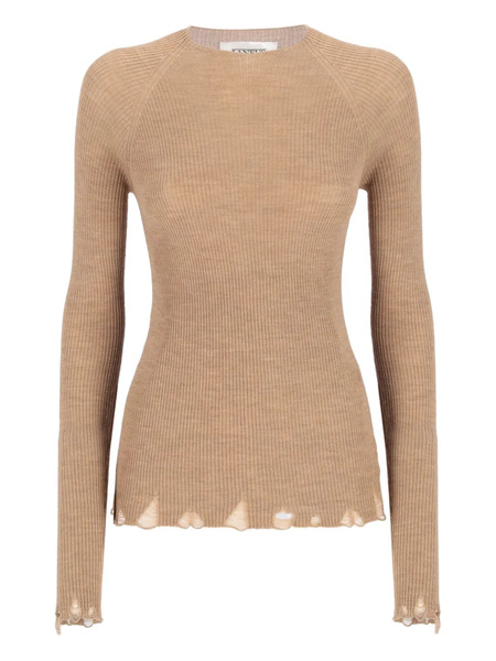  Laneus Ribbed Frayed-hem Sweater - Neutrals 