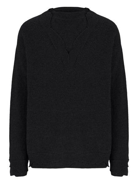  Laneus Ribbed V-neck Sweater - Black 