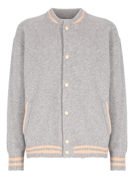  Laneus Snap-button Knitted Bomber Jacket - Grey 