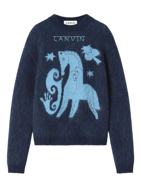  Lanvin Animal-graphic Crew-neck Sweater - Blue 