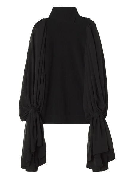  Lanvin Chiffon Sleeve Roll-neck Top - Black 