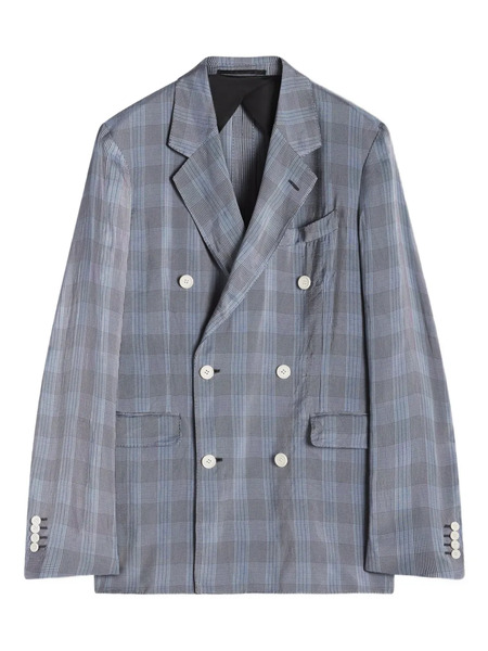  Lanvin Double-breasted Checked Blazer - Blue 