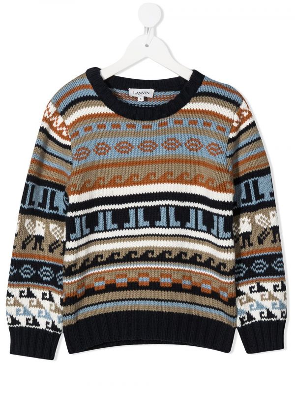  Lanvin Enfant Mini-me Knitted Jacquard Jumper - Blue 