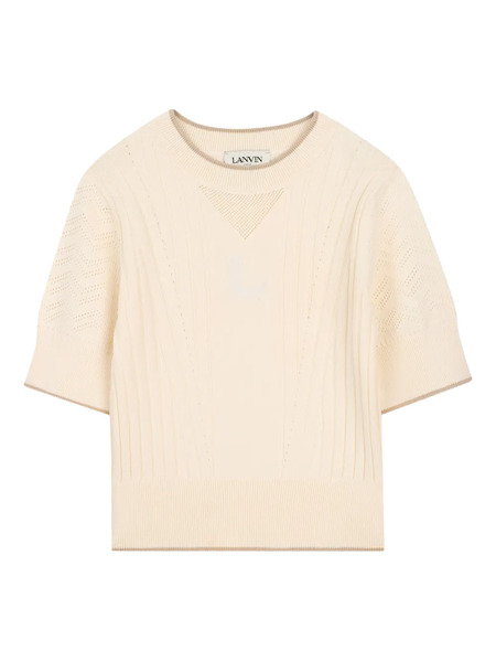  Lanvin Enfant Ribbed-trim Short-sleeve T-shirt - Neutrals 