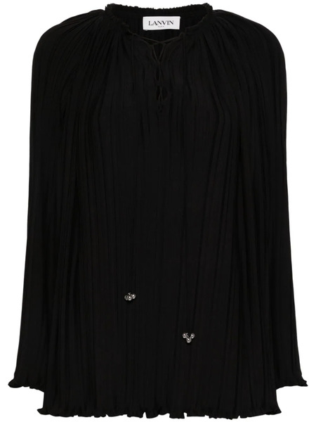  Lanvin Long-sleeve Pleated Blouse - Black 