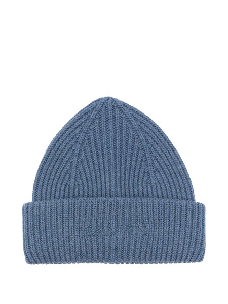  Lanvin Ribbed-logo Beanie Hat - Blue 