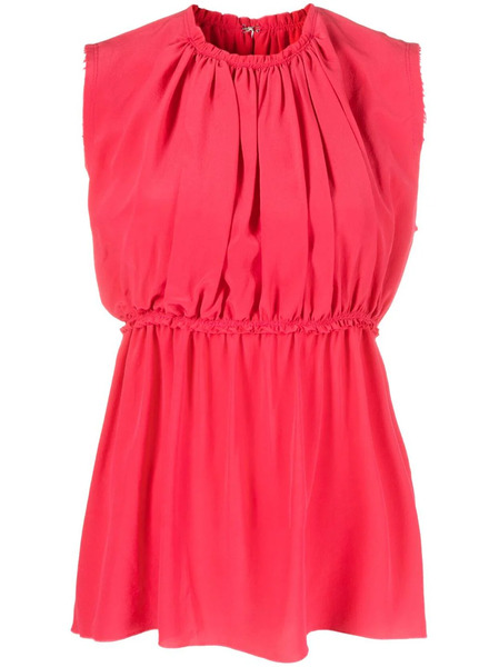  Lanvin Ruched Sleeveless Silk Blouse - Pink 
