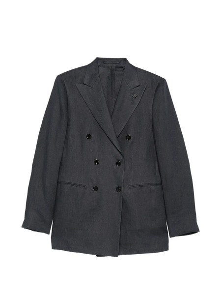  Lardini Double-breasted Flower-pin Blazer - Blue 
