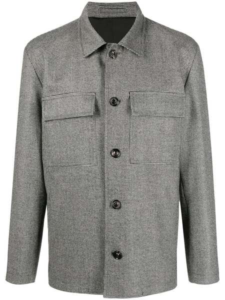  Lardini Micro Houndstooth-pattern Shirt Jacket - Black 
