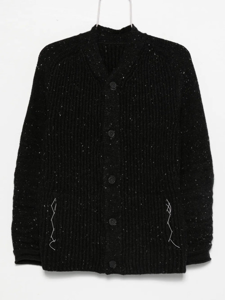  Layer Zero Button-fastening Ribbed Cardigan - Black 