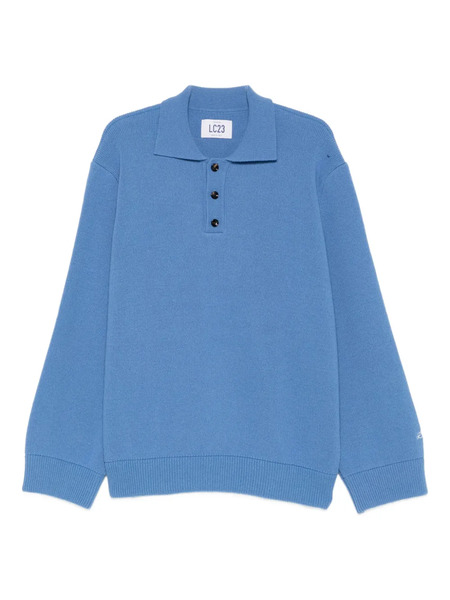  Lc23 Button Collar Sweater - Blue 