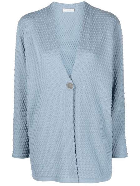  Le Tricot Perugia Textured Button-front Cardigan - Blue 
