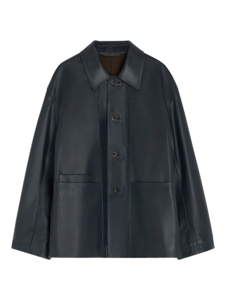  Lemaire Buttoned Leather Jacket - Black 
