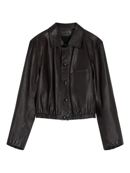  Lemaire Buttoned-up Elasticated Leather Jacket - Brown 