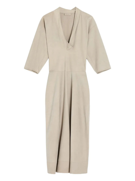  Lemaire Draped V-neck Midi Dress - Neutrals 