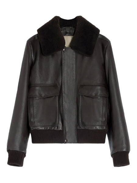  Lemaire Fur-collar Leather Jacket - Black 
